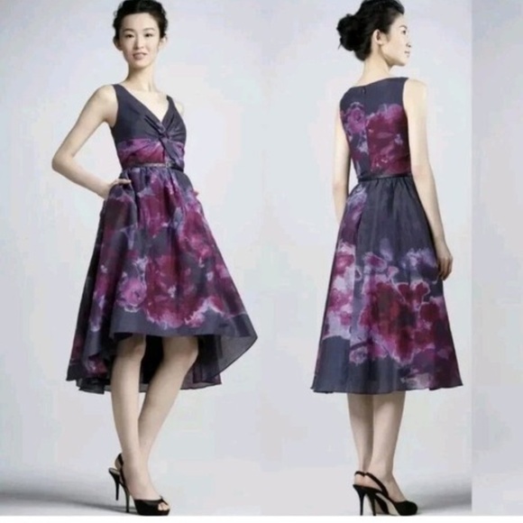 Neiman Marcus Sleeveless Cotton/Silk Blend V-neck High/Low Dress, Size 8, Tulle - Picture 2 of 4